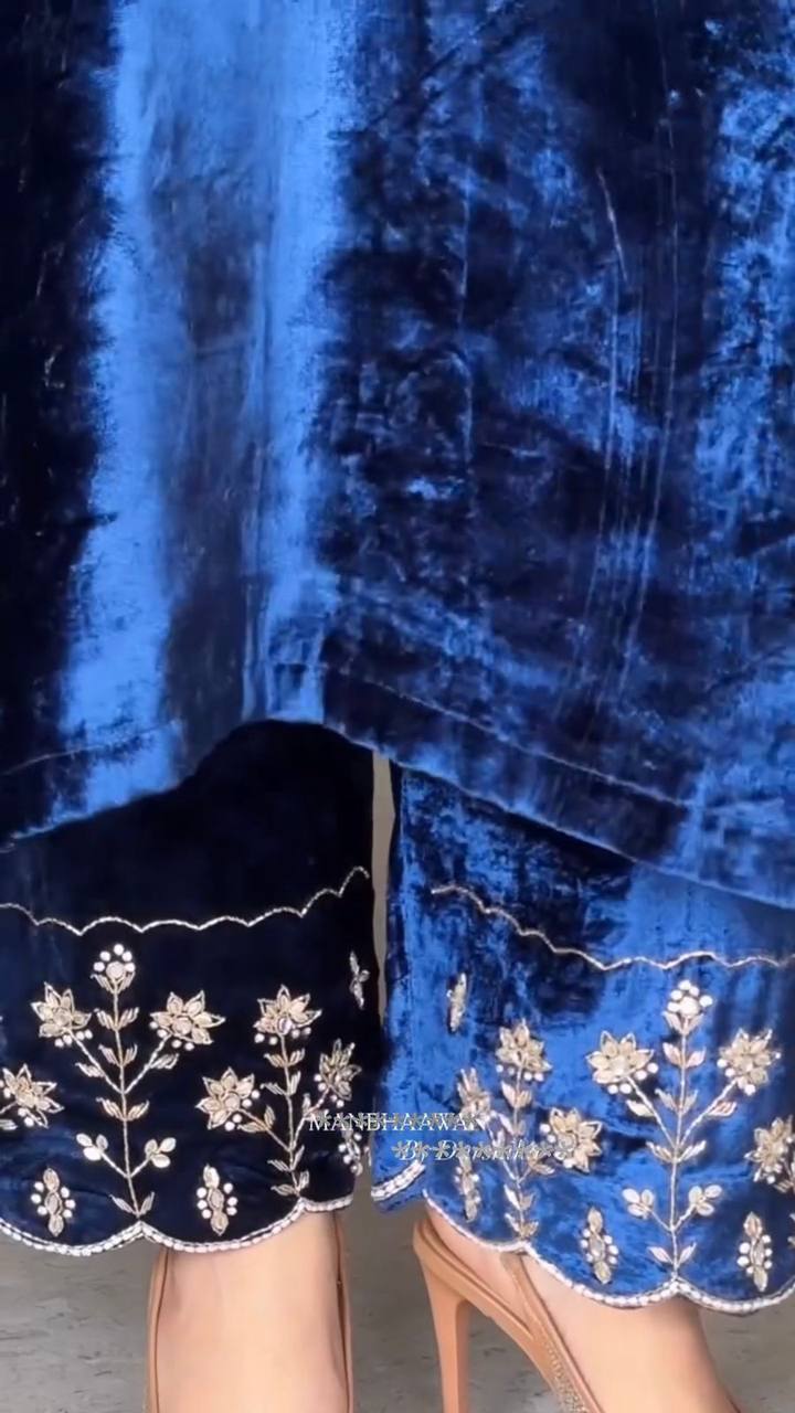 Midnight Majesty Velvet Suit Set with Golden Heritage Embroidery Festive Wear