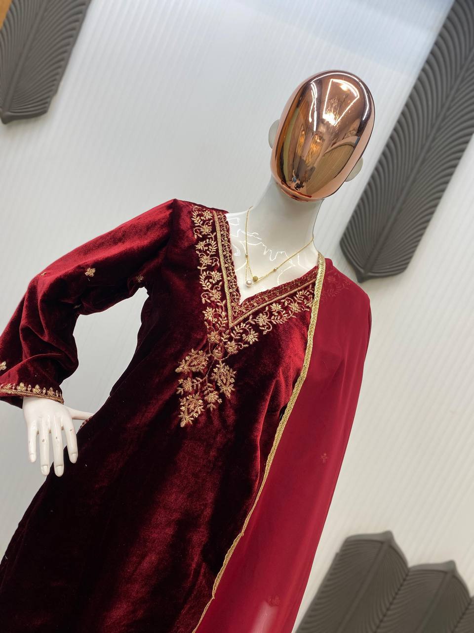 Midnight Majesty Velvet Suit Set with Golden Heritage Embroidery Festive Wear