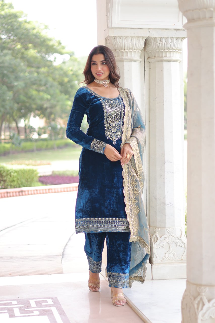 Premium Blue Velvet Suit for Weddings & Occasions