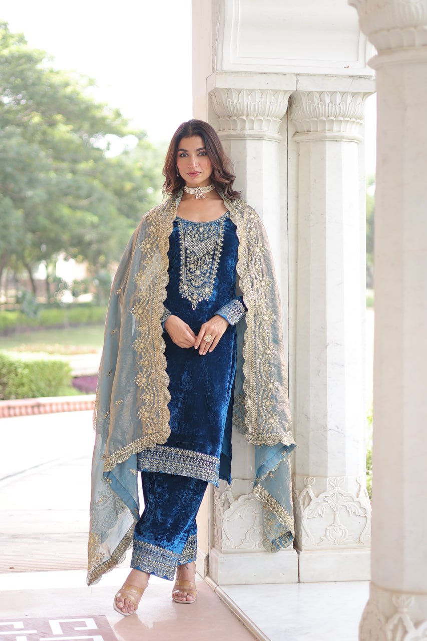Premium Blue Velvet Suit for Weddings & Occasions