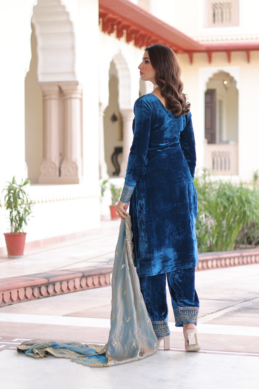 Premium Blue Velvet Suit for Weddings & Occasions