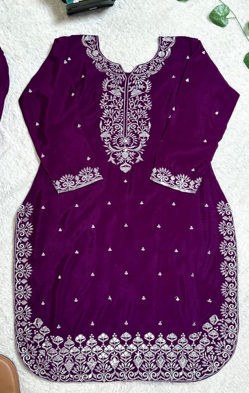 Plum Purple Embroidered Sharara Suit with Dupatta For Festive & Wedding Wear