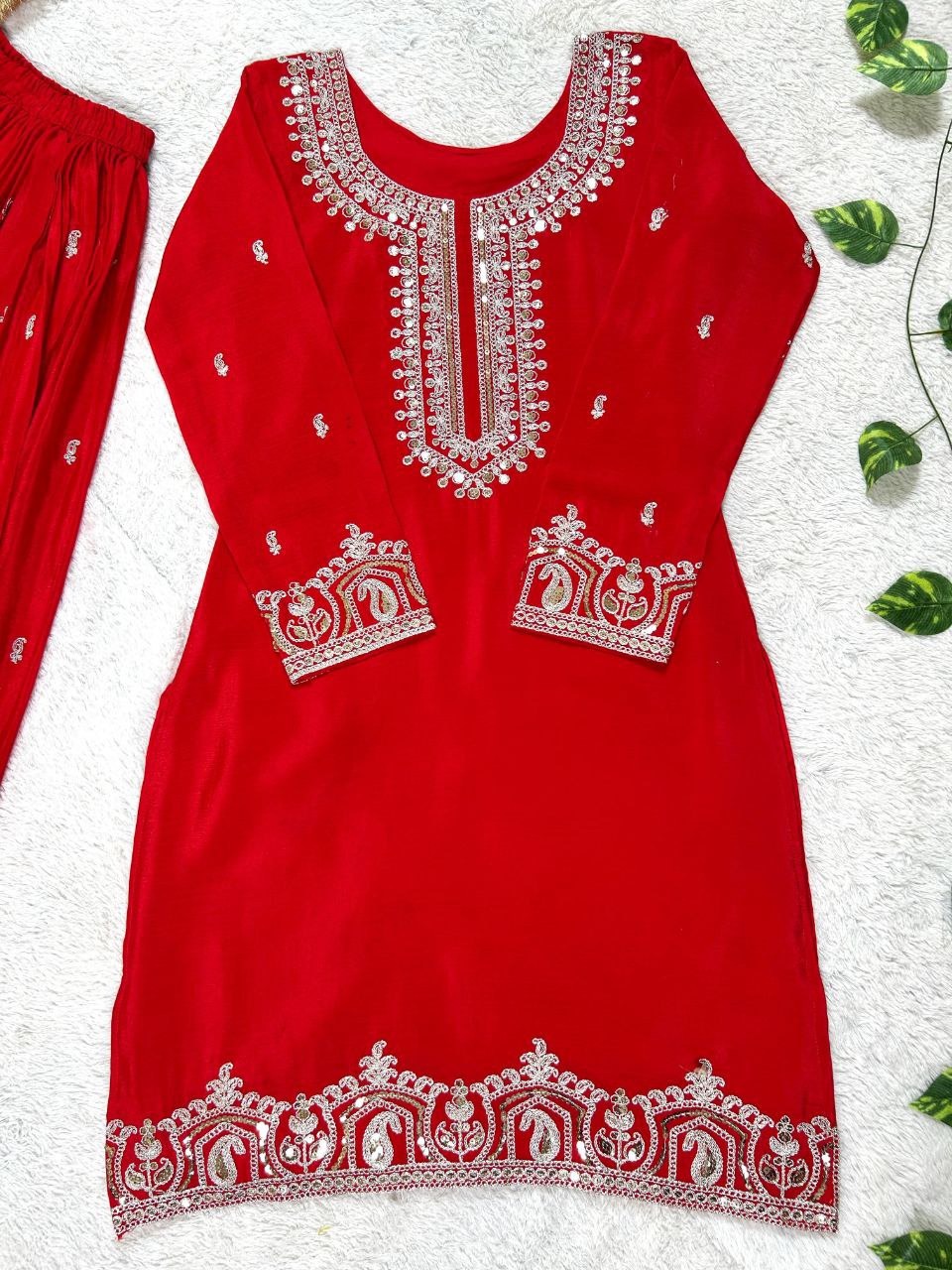 Royal Red Embroidered Kurta Sharara Set with Dupatta