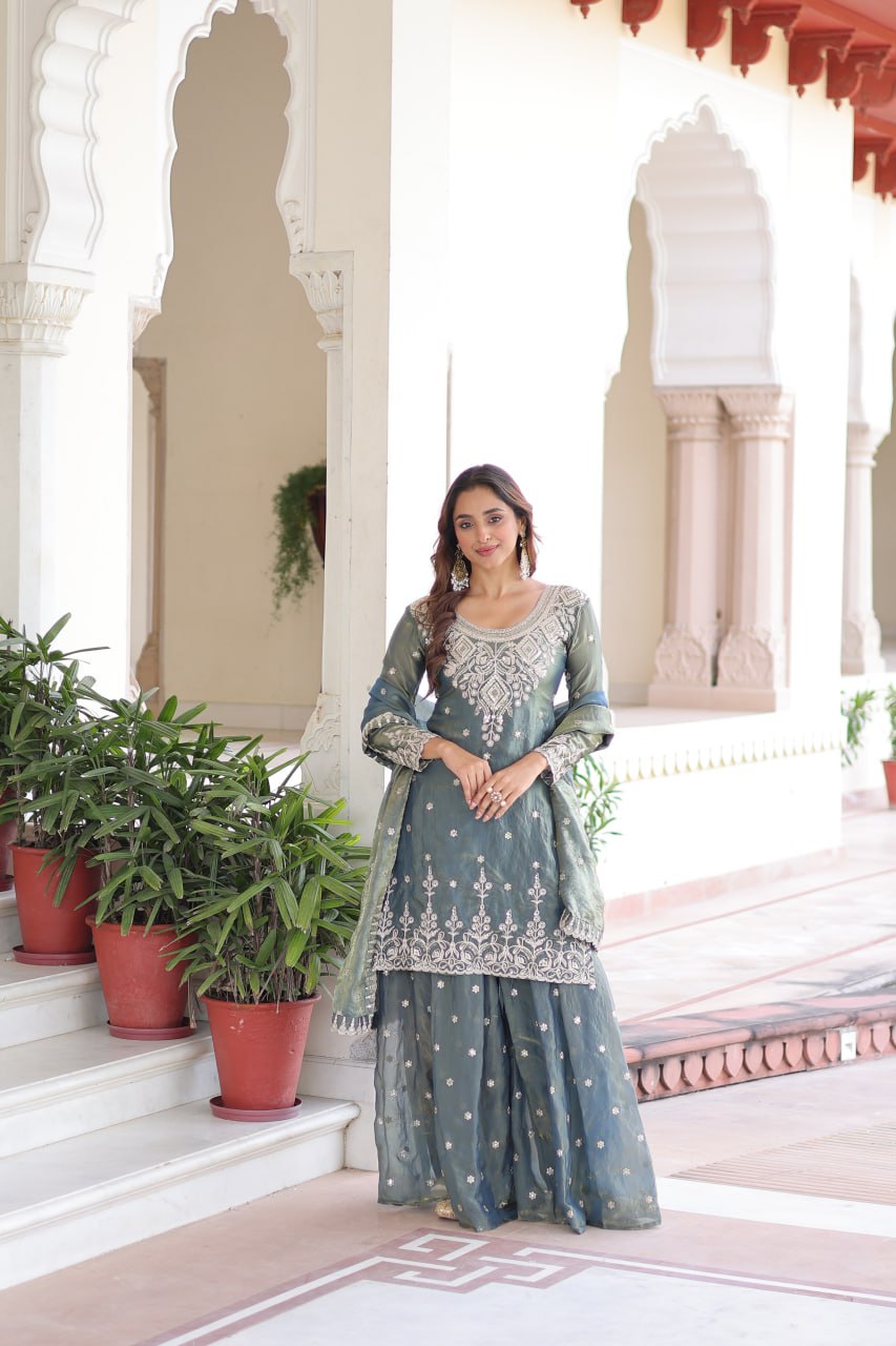 Festive Green Sharara Set with Coding Sequins Embroidered work