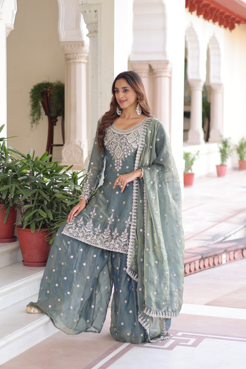 Festive Green Sharara Set with Coding Sequins Embroidered work