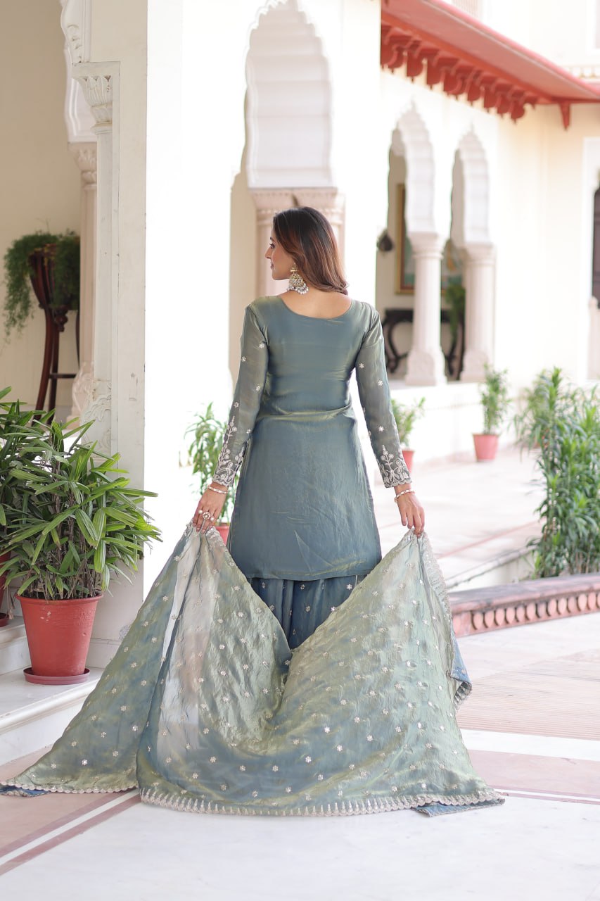 Festive Green Sharara Set with Coding Sequins Embroidered work