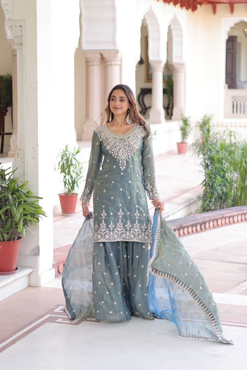 Festive Green Sharara Set with Coding Sequins Embroidered work