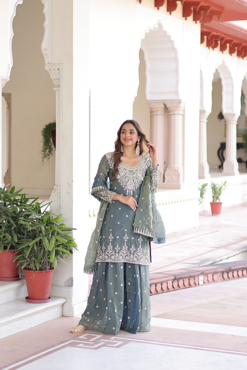 Festive Green Sharara Set with Coding Sequins Embroidered work