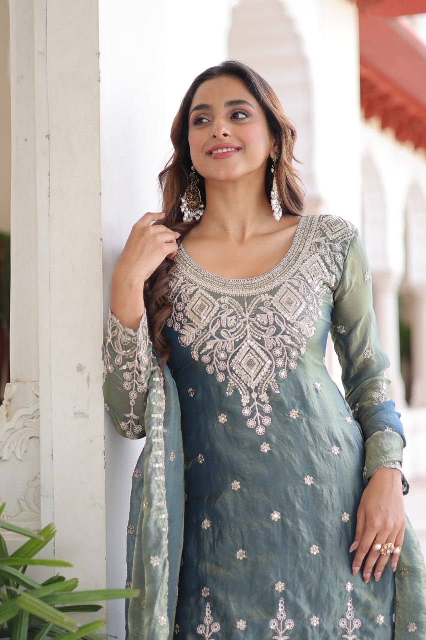 Festive Green Sharara Set with Coding Sequins Embroidered work