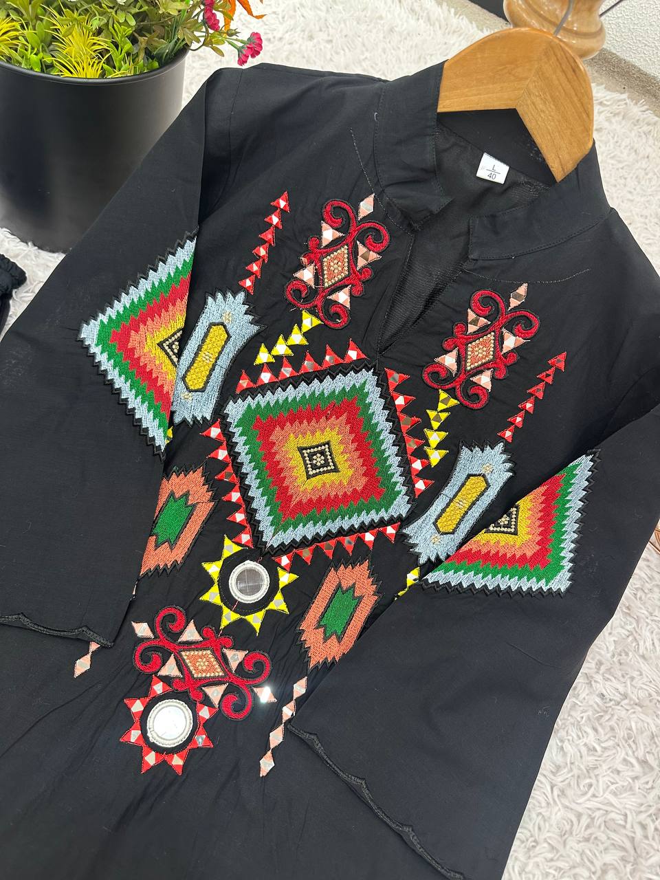 Fancy Design Black Embroidered Navratri Co-ord Set with Mirror Work For Festive Wear