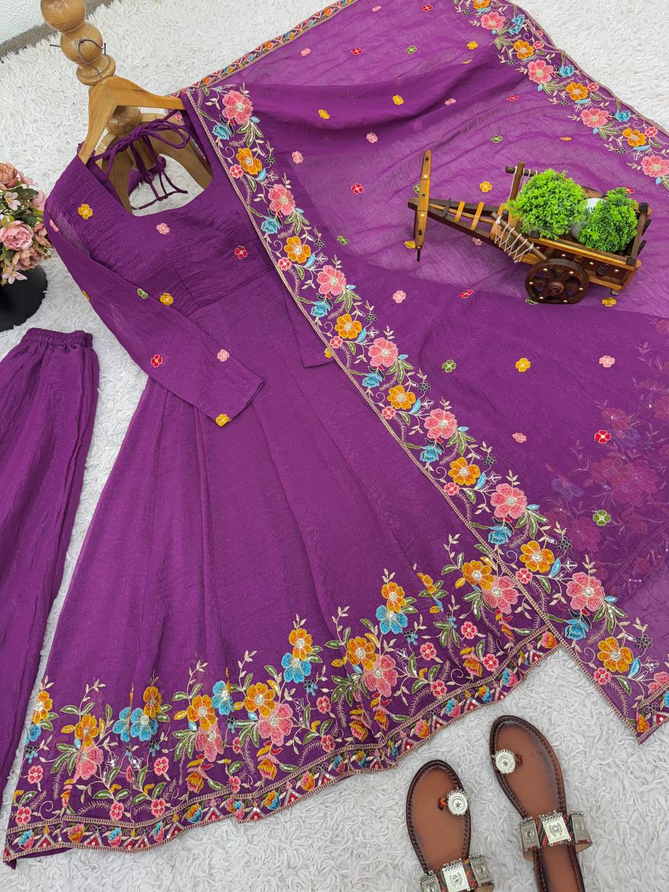 Teal Green Embroidered Anarkali Suit Set with Dupatta For Festive Wear