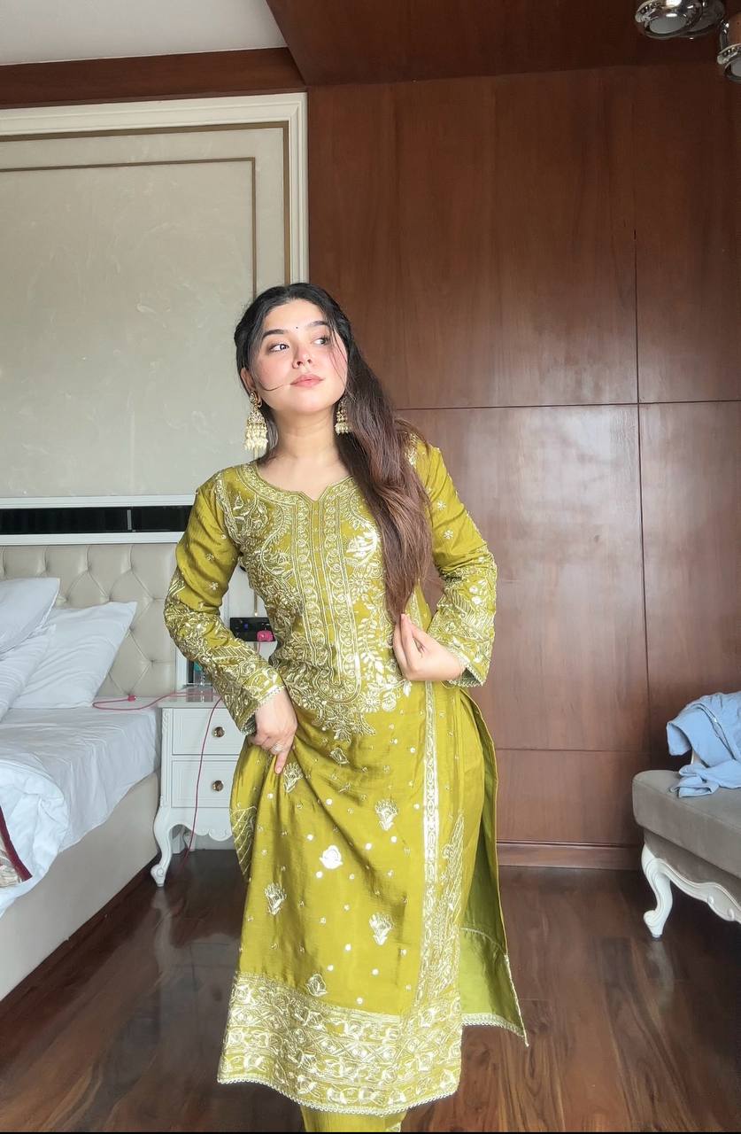 Designer Mehendi Green Traditional Suit with Dupatta