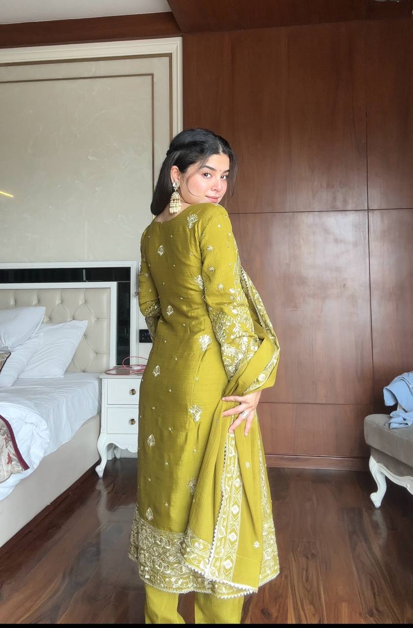 Designer Mehendi Green Traditional Suit with Dupatta