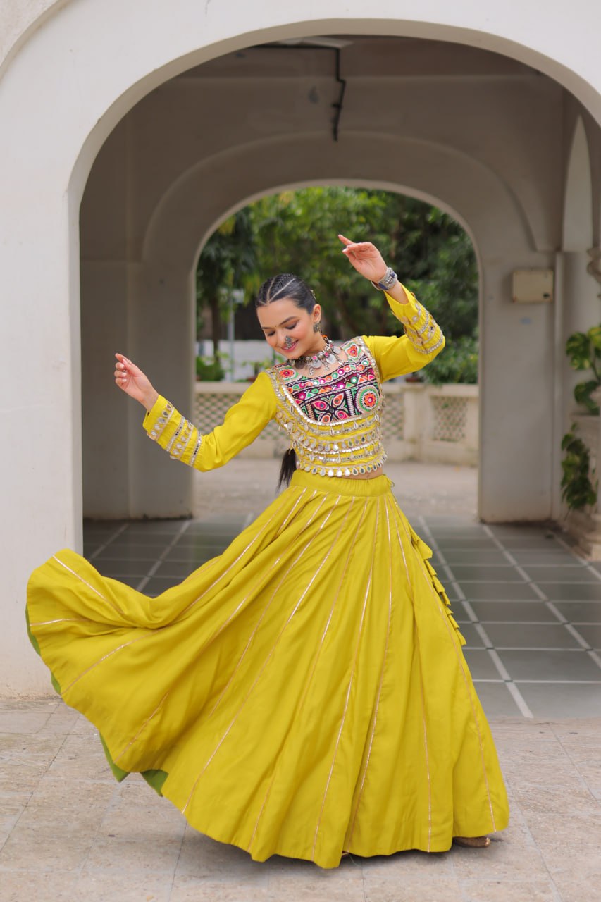 Elegant Red Navratri Chaniya Choli with Embroidered Mirror Work