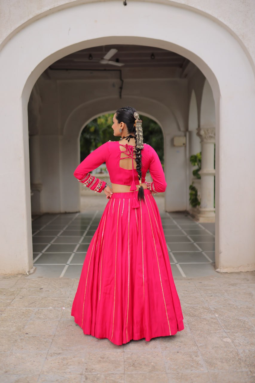 Elegant Red Navratri Chaniya Choli with Embroidered Mirror Work