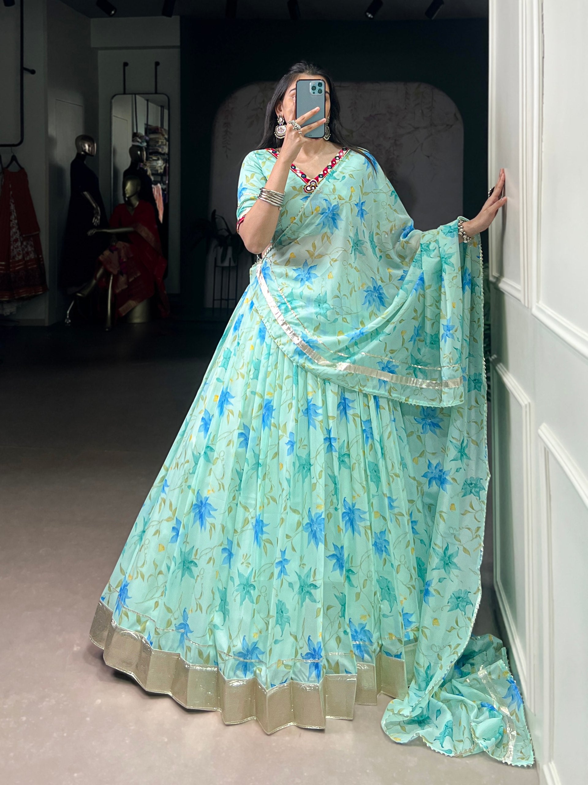 Trendy Peach Floral Lehenga Choli with Dupatta For Traditional Outfit