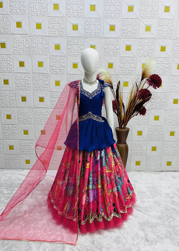 Kids Festive Lehenga Choli with Colorful Printed Skirt