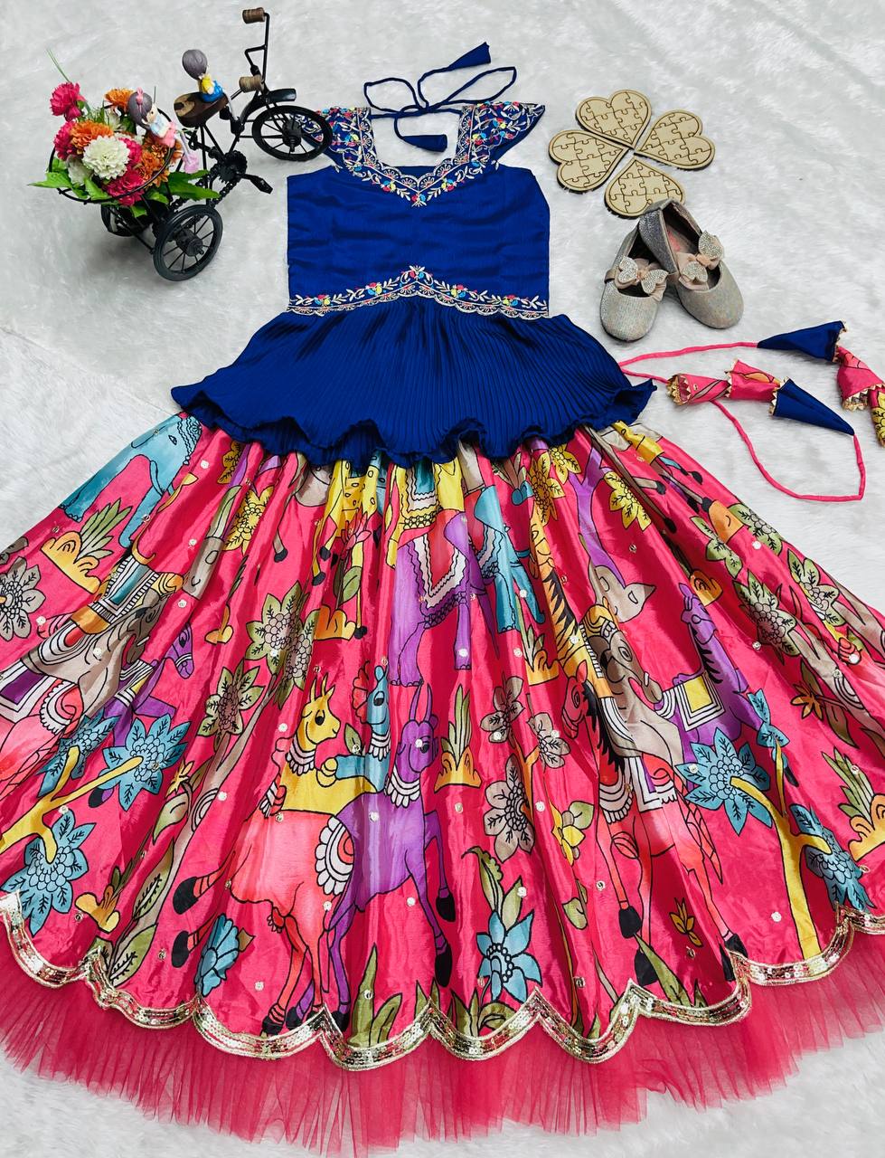 Kids Festive Lehenga Choli with Colorful Printed Skirt