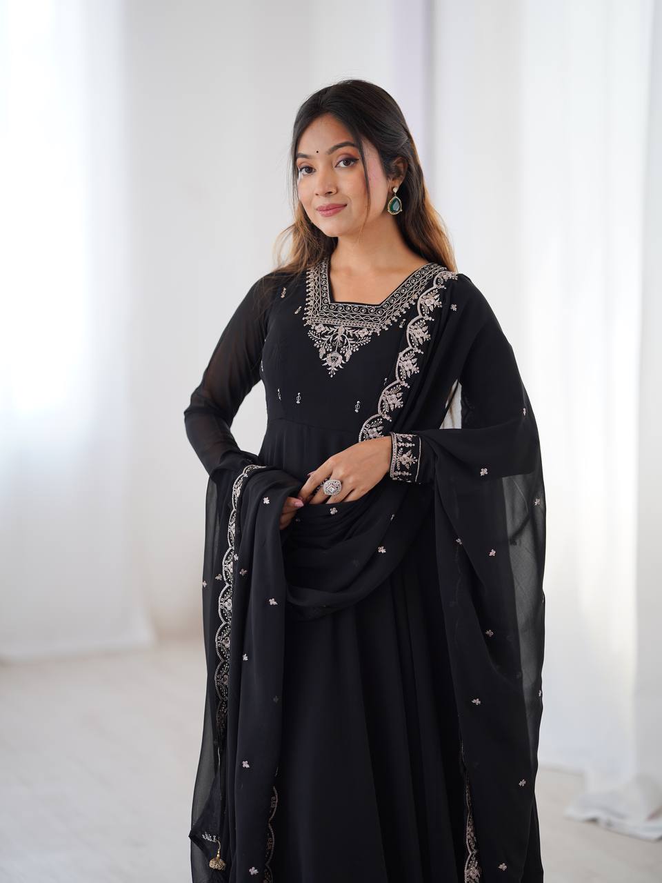 Majestic Black Beads Work Georgette Festive Wear Anarkali Suit