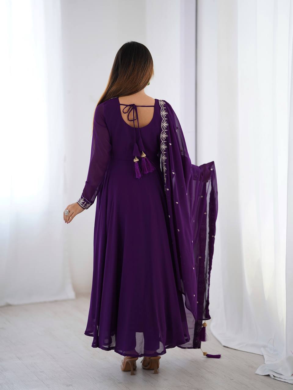 Fabulous Purple Embroidered Georgette Anarkali Suit With Dupatta