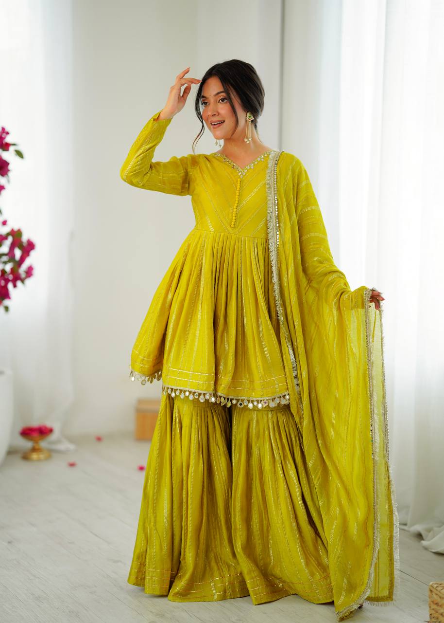 Lime Yellow Peplum Sharara Set with Dupatta Festive & Wedding Wear