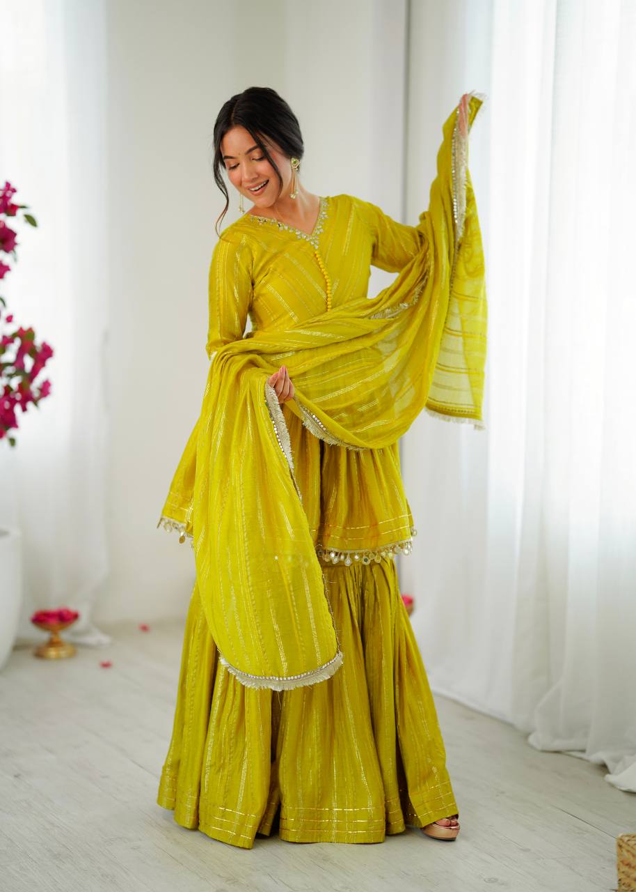 Lime Yellow Peplum Sharara Set with Dupatta Festive & Wedding Wear