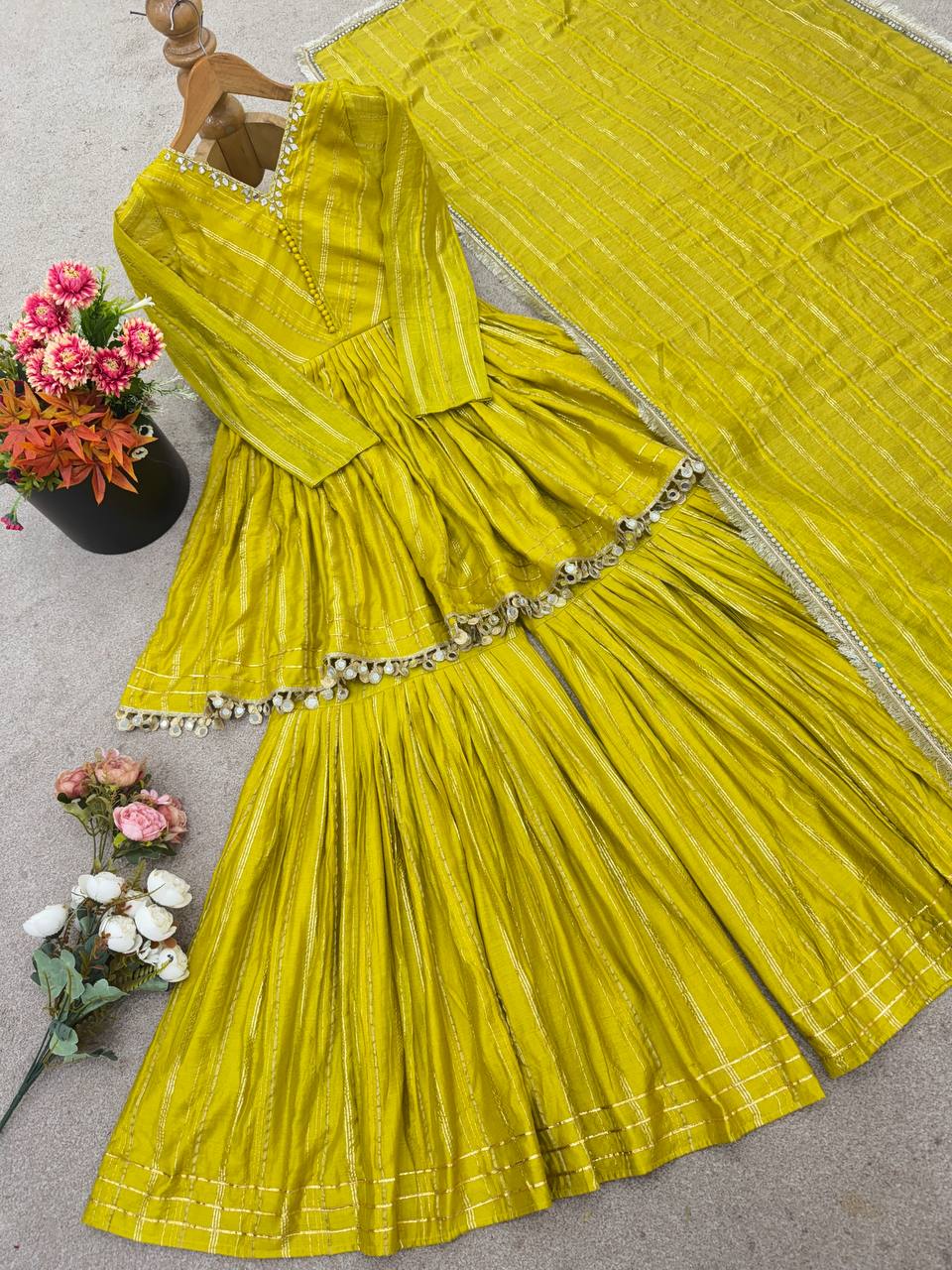Lime Yellow Peplum Sharara Set with Dupatta Festive & Wedding Wear