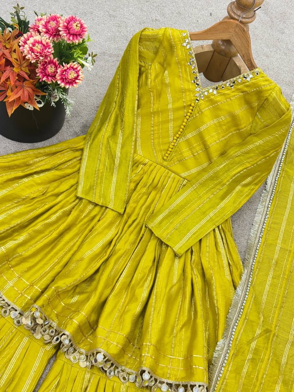 Lime Yellow Peplum Sharara Set with Dupatta Festive & Wedding Wear
