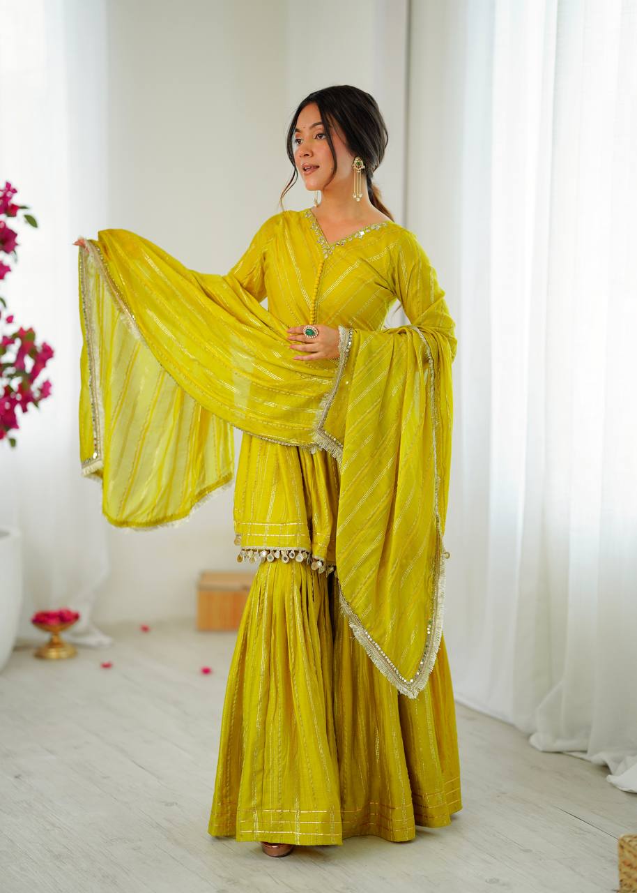 Lime Yellow Peplum Sharara Set with Dupatta Festive & Wedding Wear