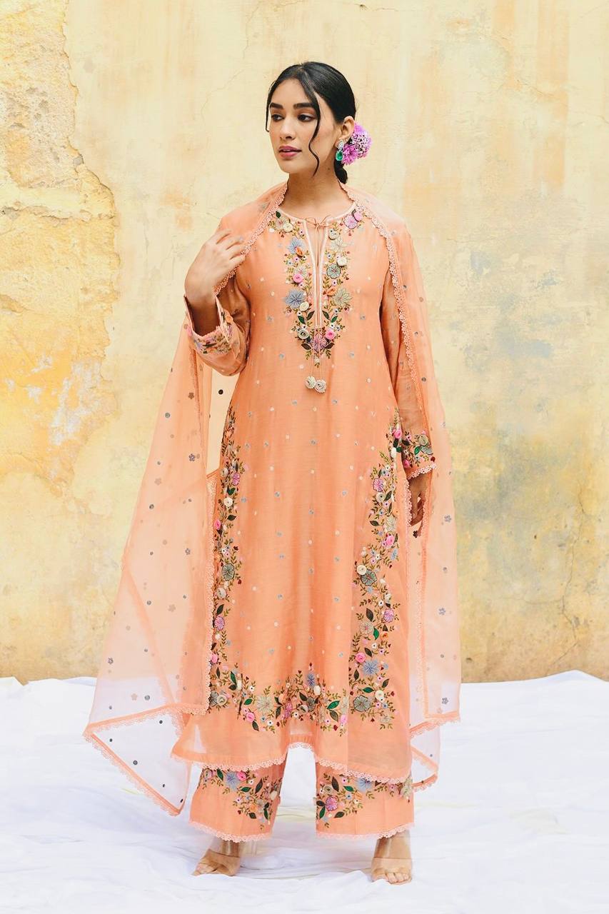Premium Mustard Yellow Suit Set with Delicate Floral Embroidery & Georgette Dupatta