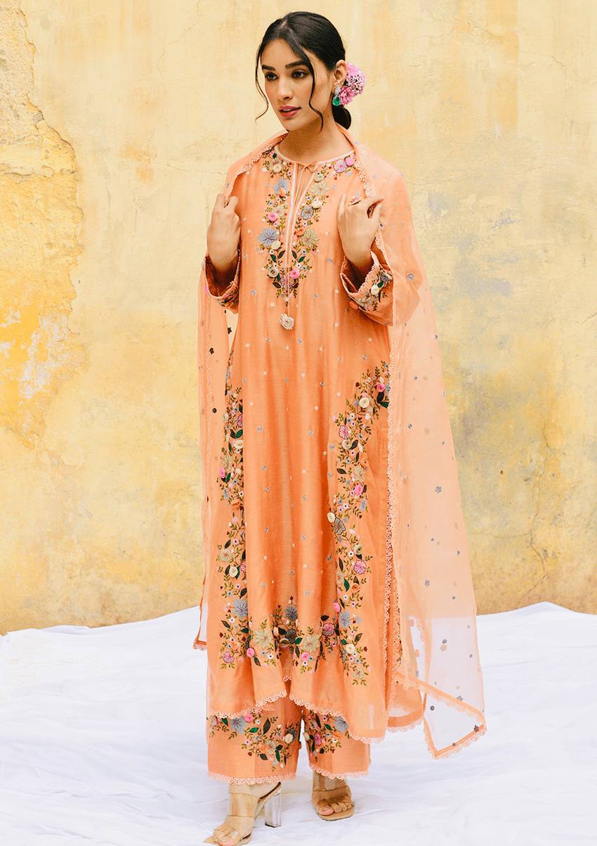 Premium Mustard Yellow Suit Set with Delicate Floral Embroidery & Georgette Dupatta