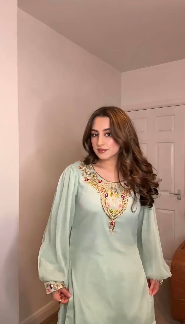 Pastel Perfection Mint Green Kurta Set with Dupatta For Women