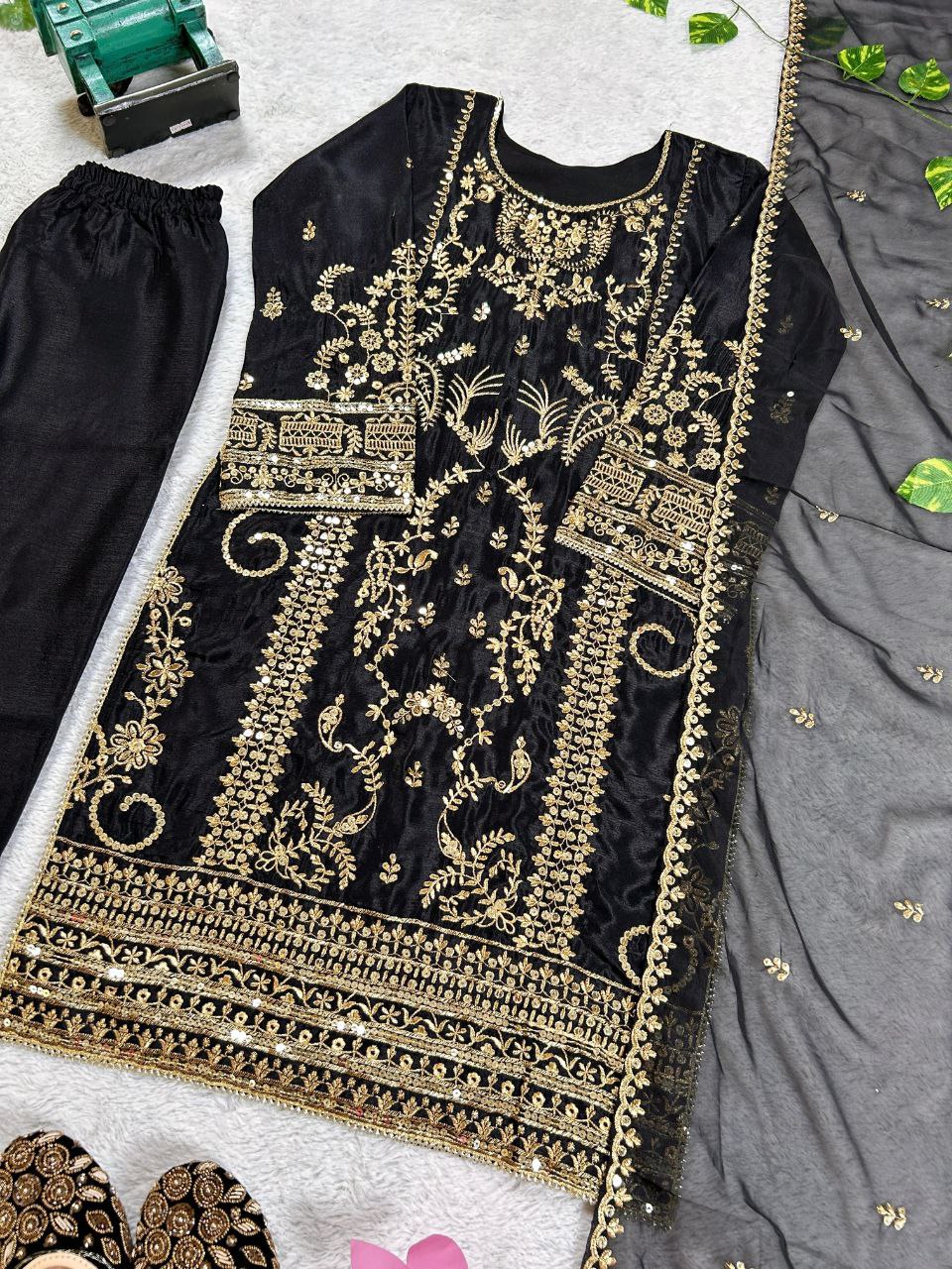 Luxury Black Salwar Suit with Silver Embroidery Work For Festive Wear