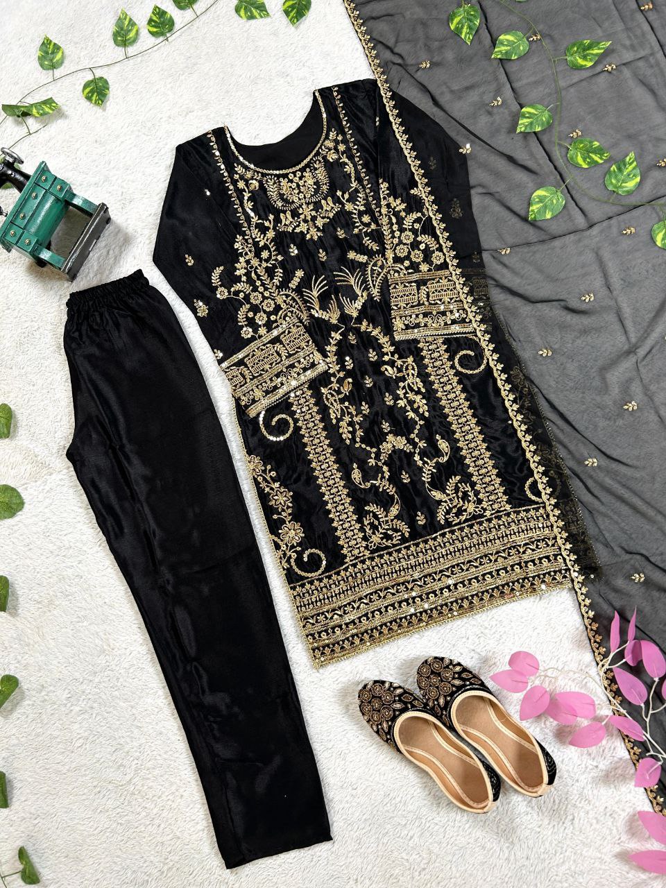 Luxury Black Salwar Suit with Silver Embroidery Work For Festive Wear