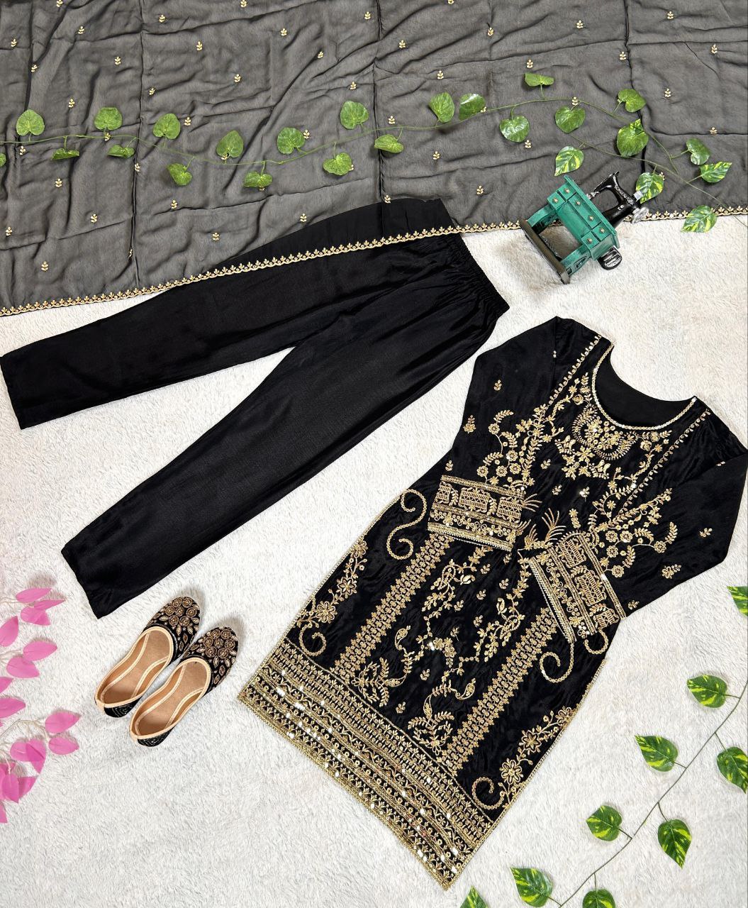 Luxury Black Salwar Suit with Silver Embroidery Work For Festive Wear