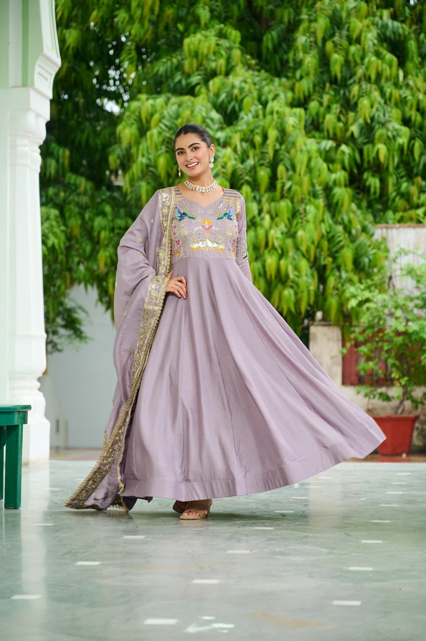 Traditional Sky Blue Anarkali Dress with Multicolor Embroidery
