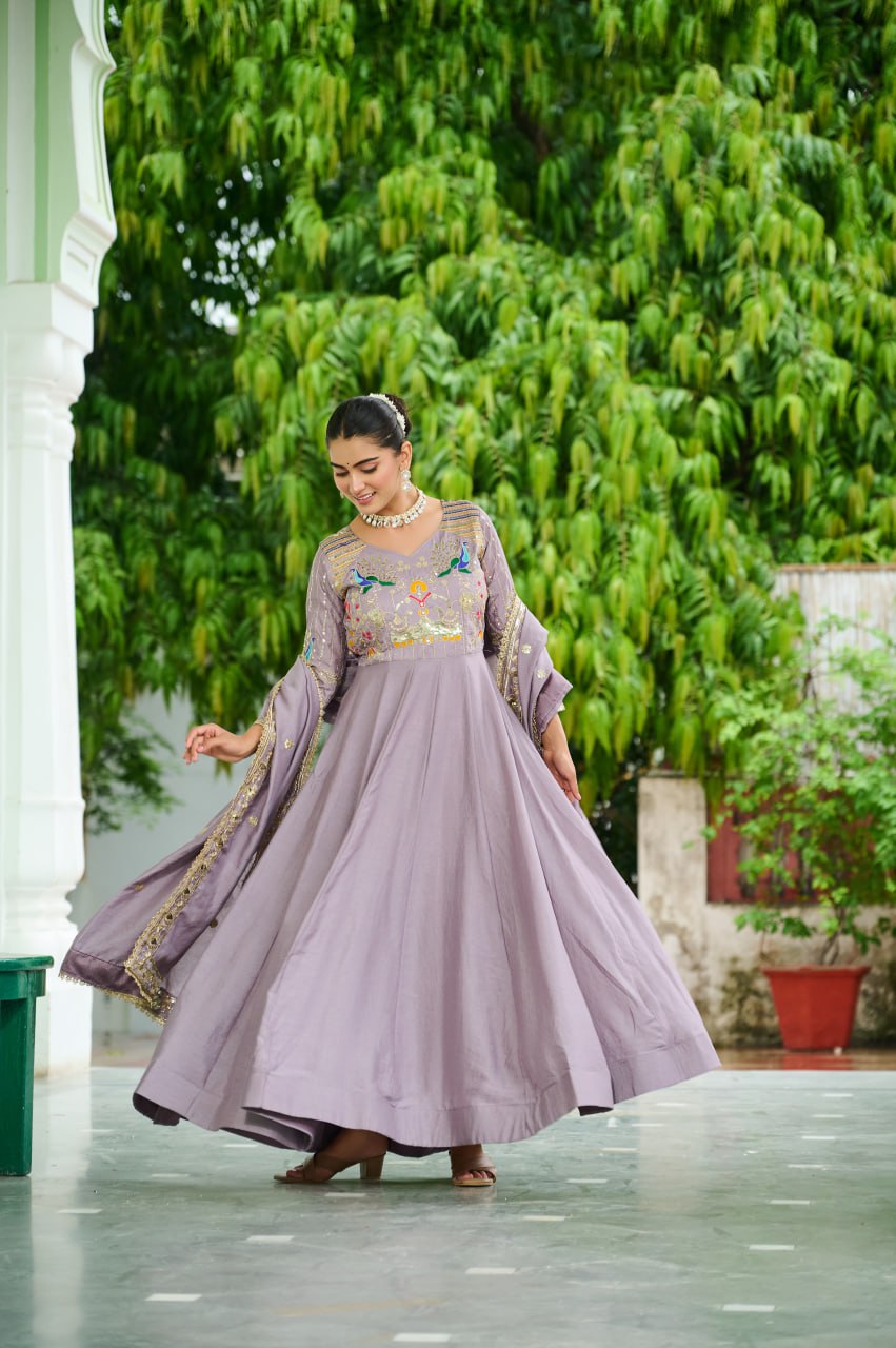 Traditional Sky Blue Anarkali Dress with Multicolor Embroidery