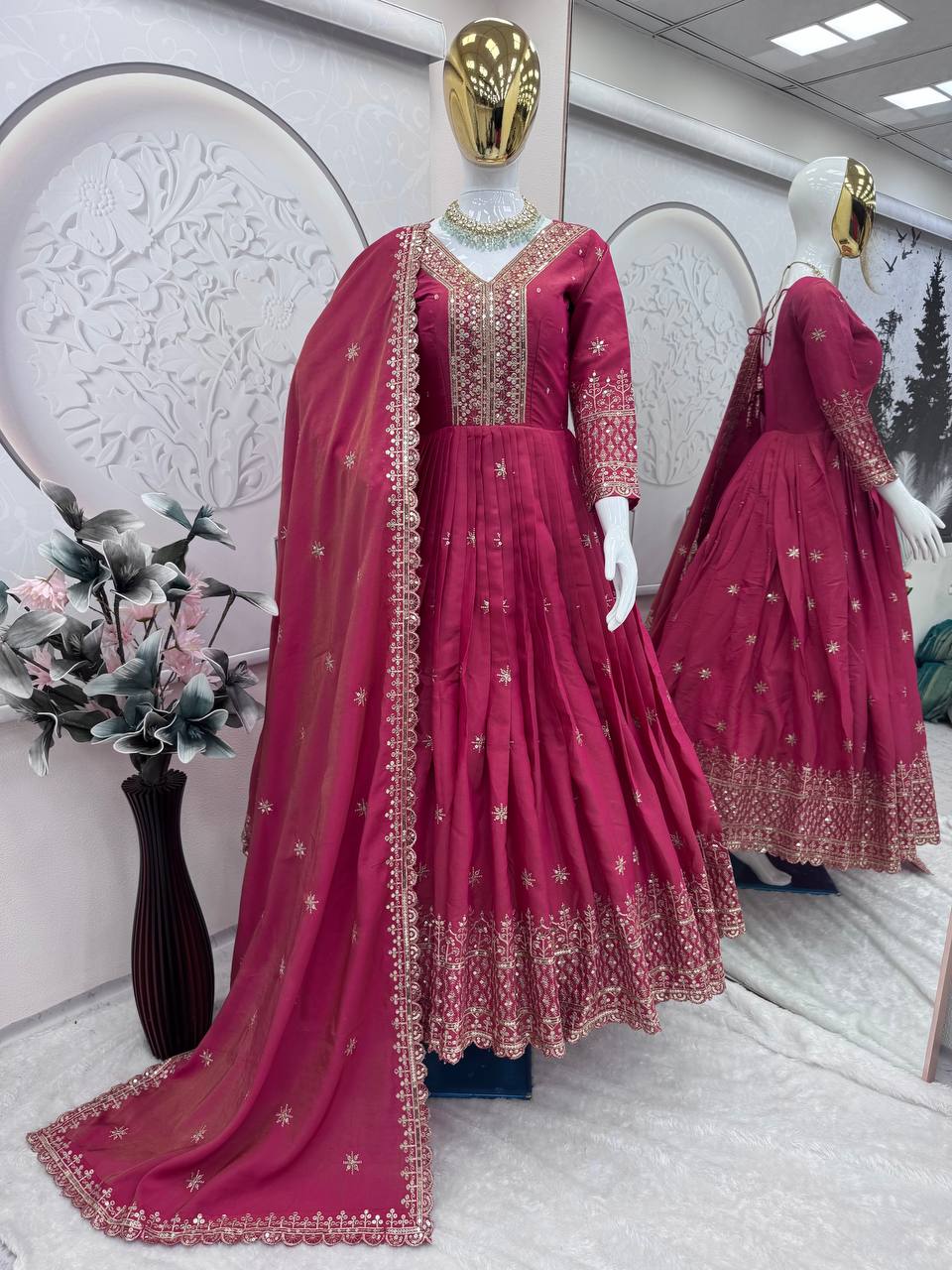 Rani Pink Designer Embroidered Anarkali Suit Set with Dupatta For Women Wear@#$%^&*()12345678