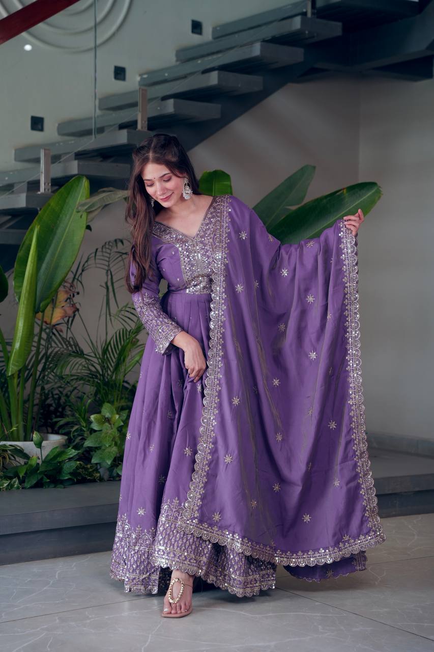 Rani Pink Designer Embroidered Anarkali Suit Set with Dupatta For Women Wear@#$%^&*()12345678