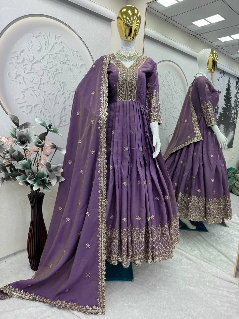 Rani Pink Designer Embroidered Anarkali Suit Set with Dupatta For Women Wear@#$%^&*()12345678