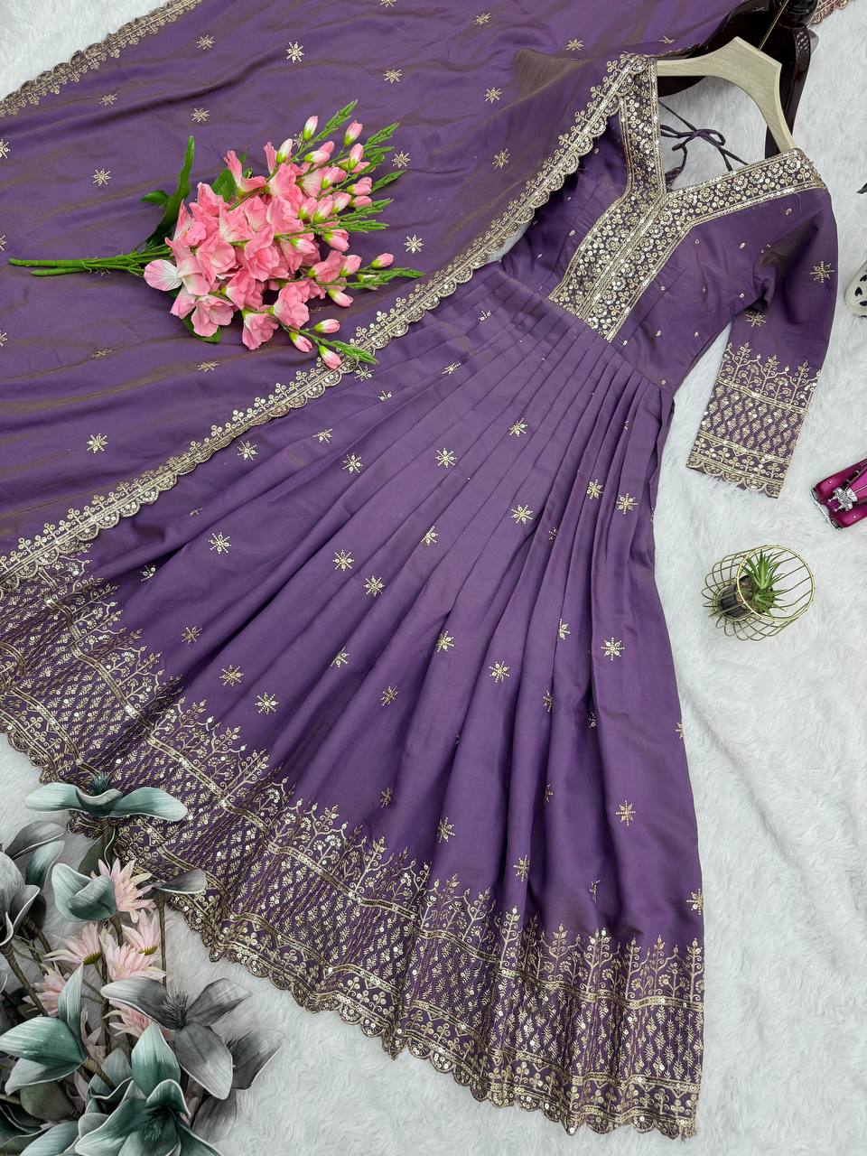 Rani Pink Designer Embroidered Anarkali Suit Set with Dupatta For Women Wear@#$%^&*()12345678