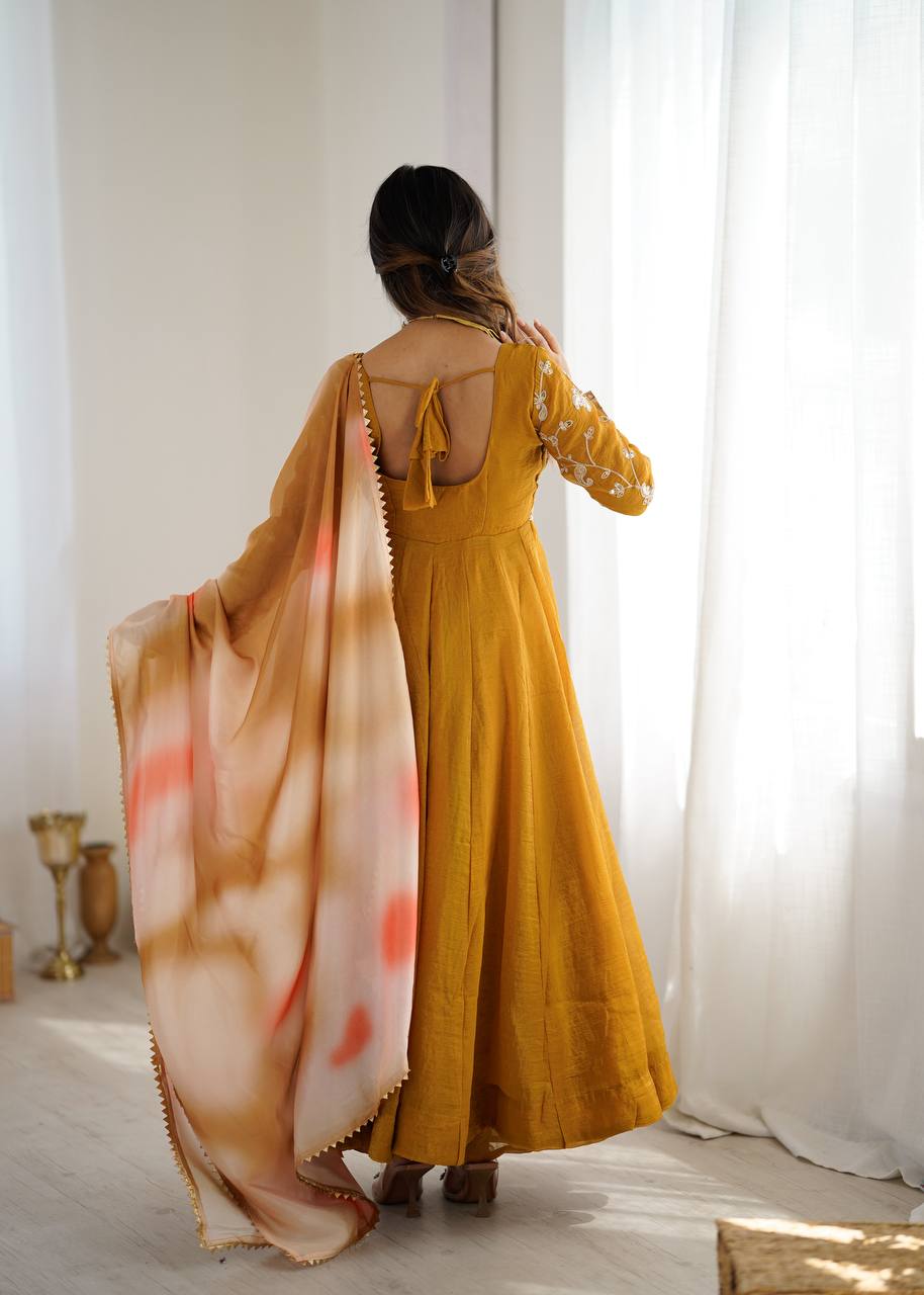 Maroon Embroidered Anarkali Gown with Dupatta For Women Wear