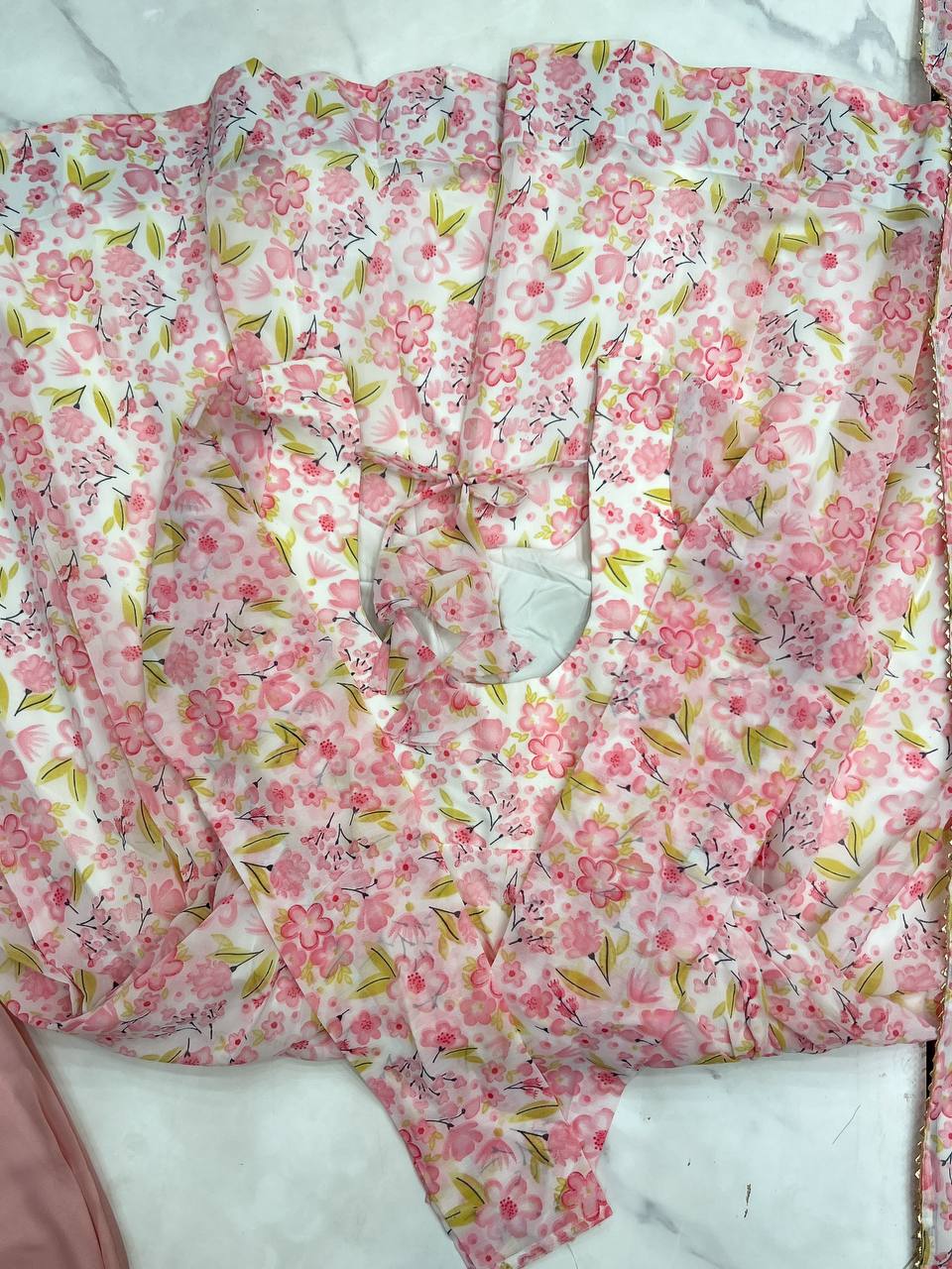 Impressive Peach Chiffon Floral Printed Casual Wear Anarkali Suit