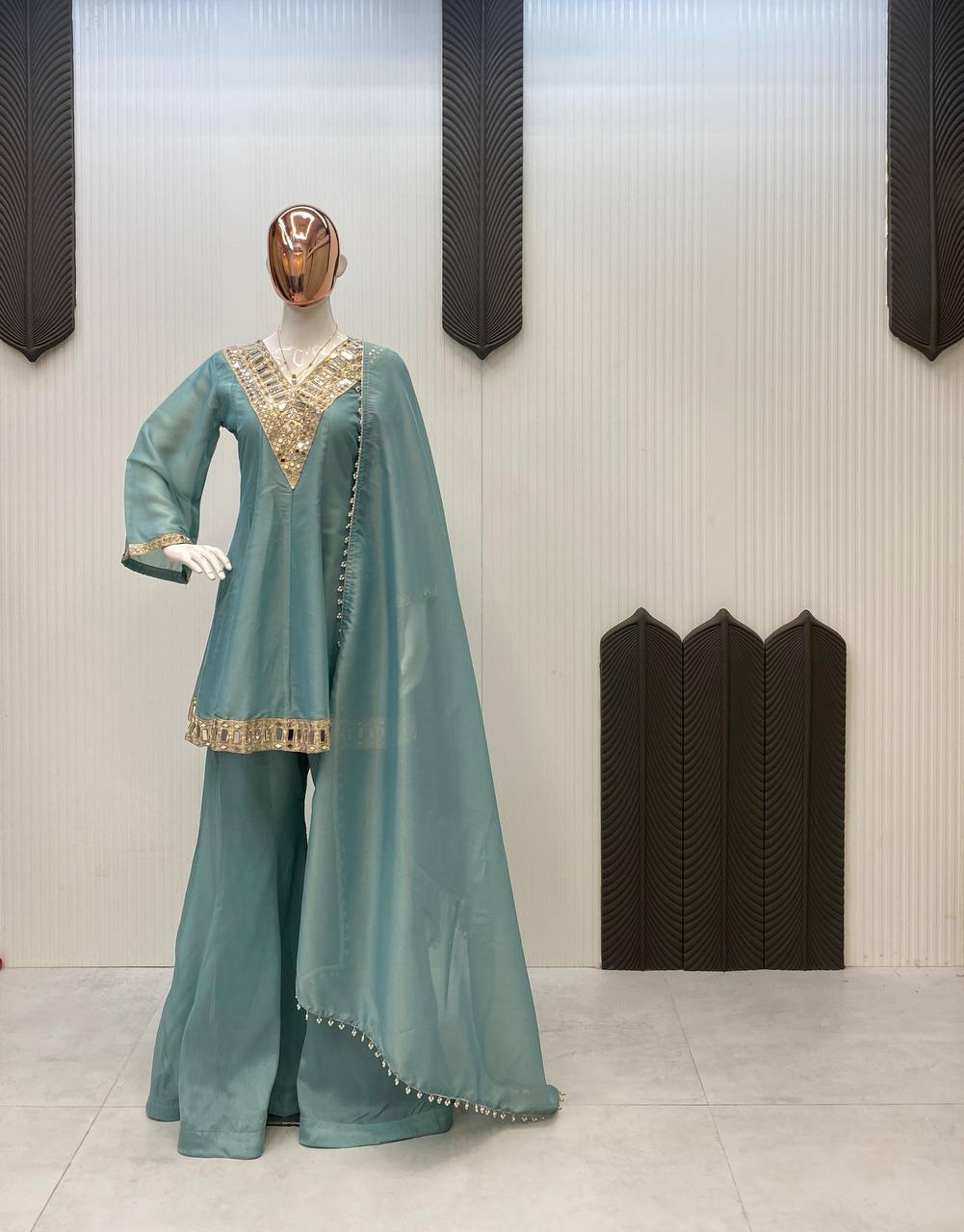 Wedding Special Rani Pink Embellished Plazzo Set For Women