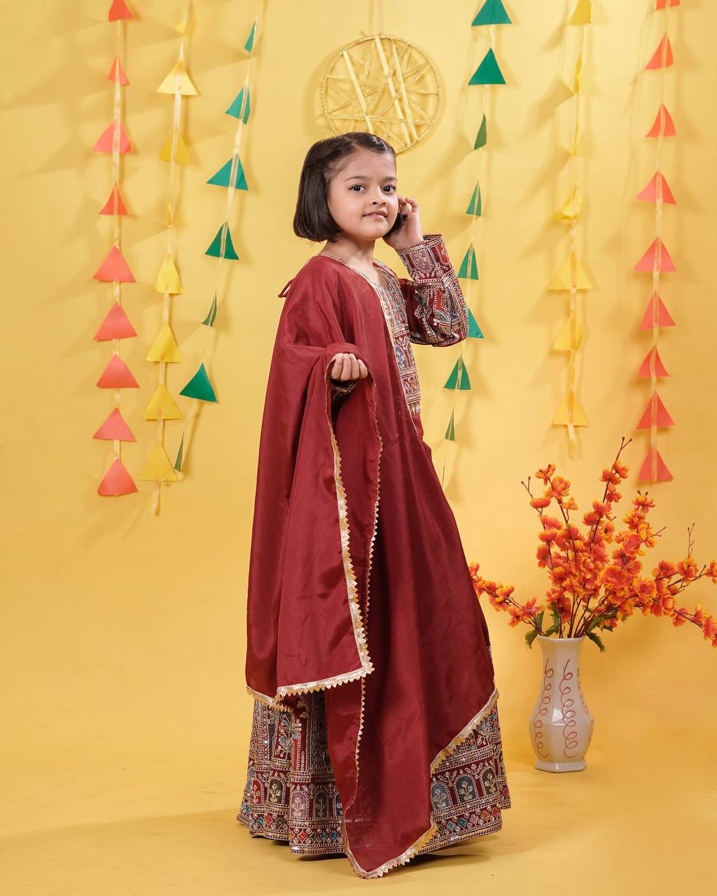 Royal Maroon Lehenga Choli Set for Girls with Intricate Detailing