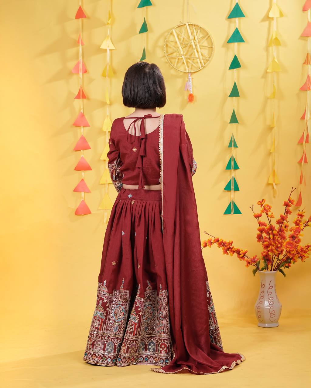 Royal Maroon Lehenga Choli Set for Girls with Intricate Detailing