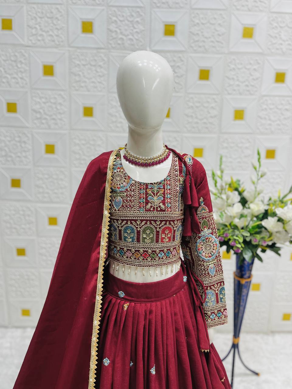 Royal Maroon Lehenga Choli Set for Girls with Intricate Detailing