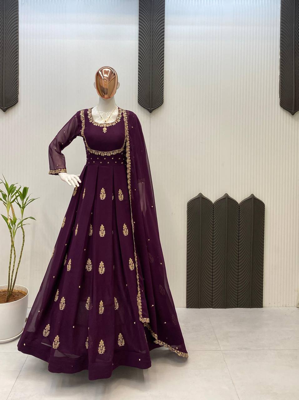 Maroon Embroidered Anarkali Gown with Dupatta  Elegant Party & Festive Wear For Women