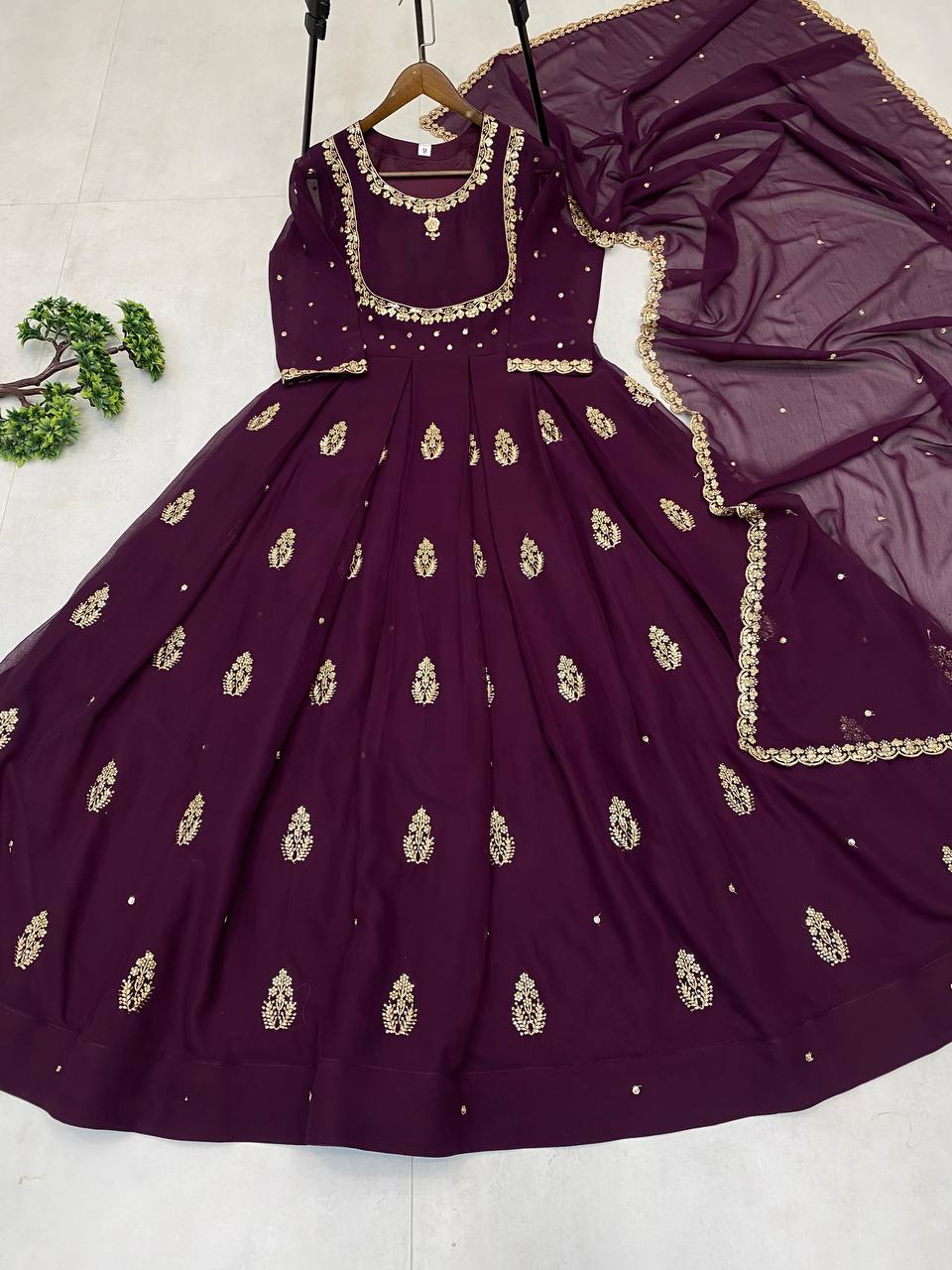 Maroon Embroidered Anarkali Gown with Dupatta  Elegant Party & Festive Wear For Women