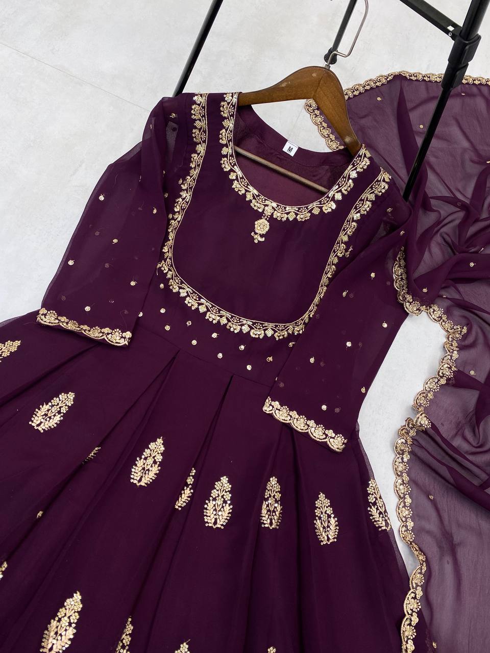 Maroon Embroidered Anarkali Gown with Dupatta  Elegant Party & Festive Wear For Women